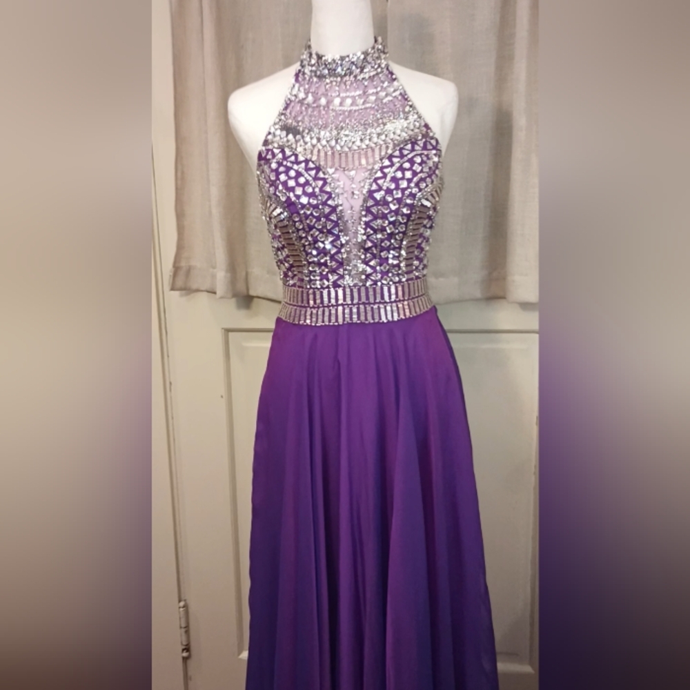 RACHEL ALLEN SIZE 2 PURPLE EVENING GOWN PROM FORMAL PAGEANT WEDDING HAND BEADED